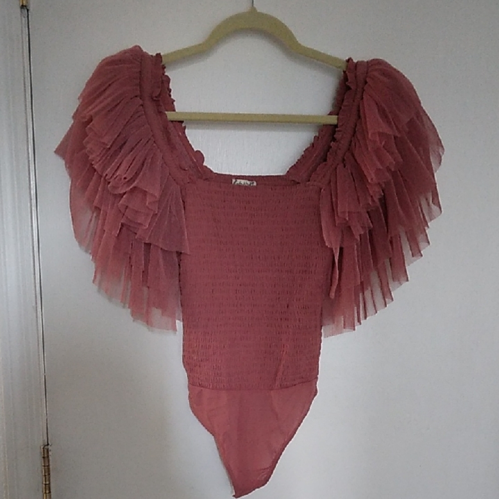 Free People Ruffled Bodysuit in Dusty Pink